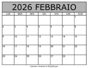 Calendario Mensile di Febbraio 2026