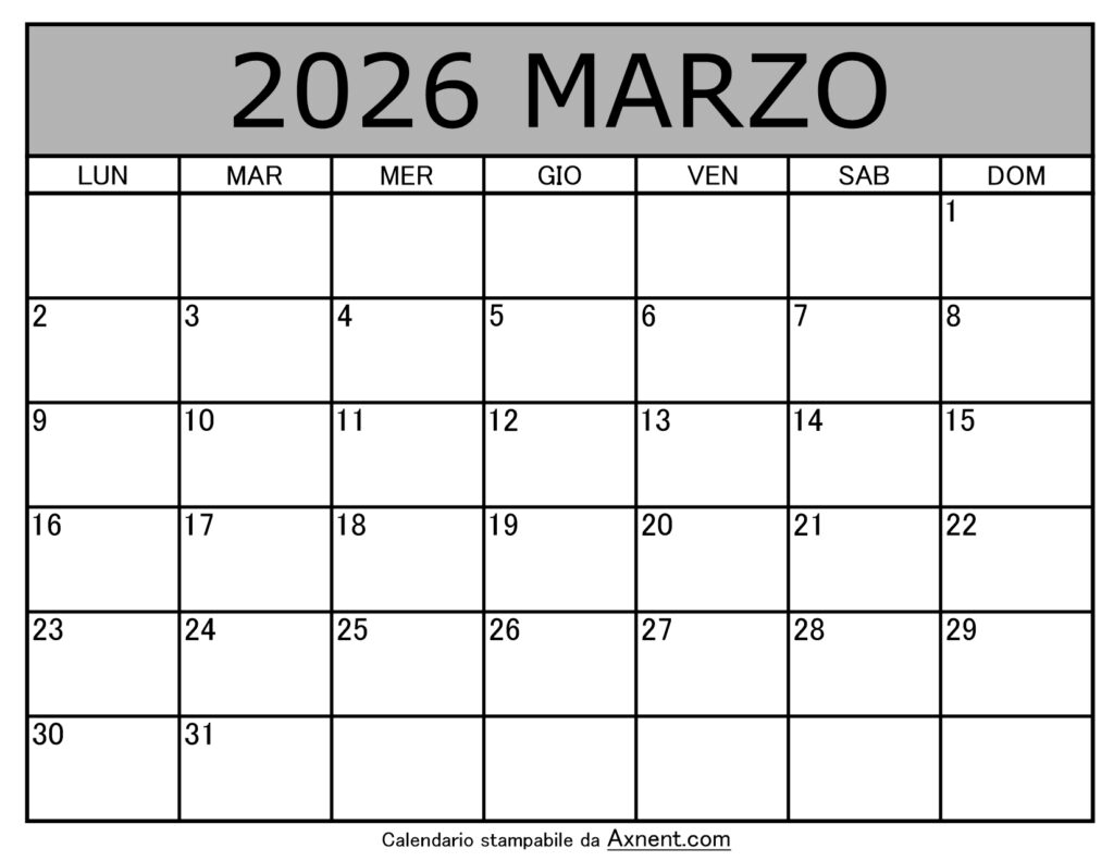 Calendario Mensile di Marzo 2026