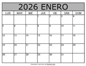 Calendario Mensual Enero 2026