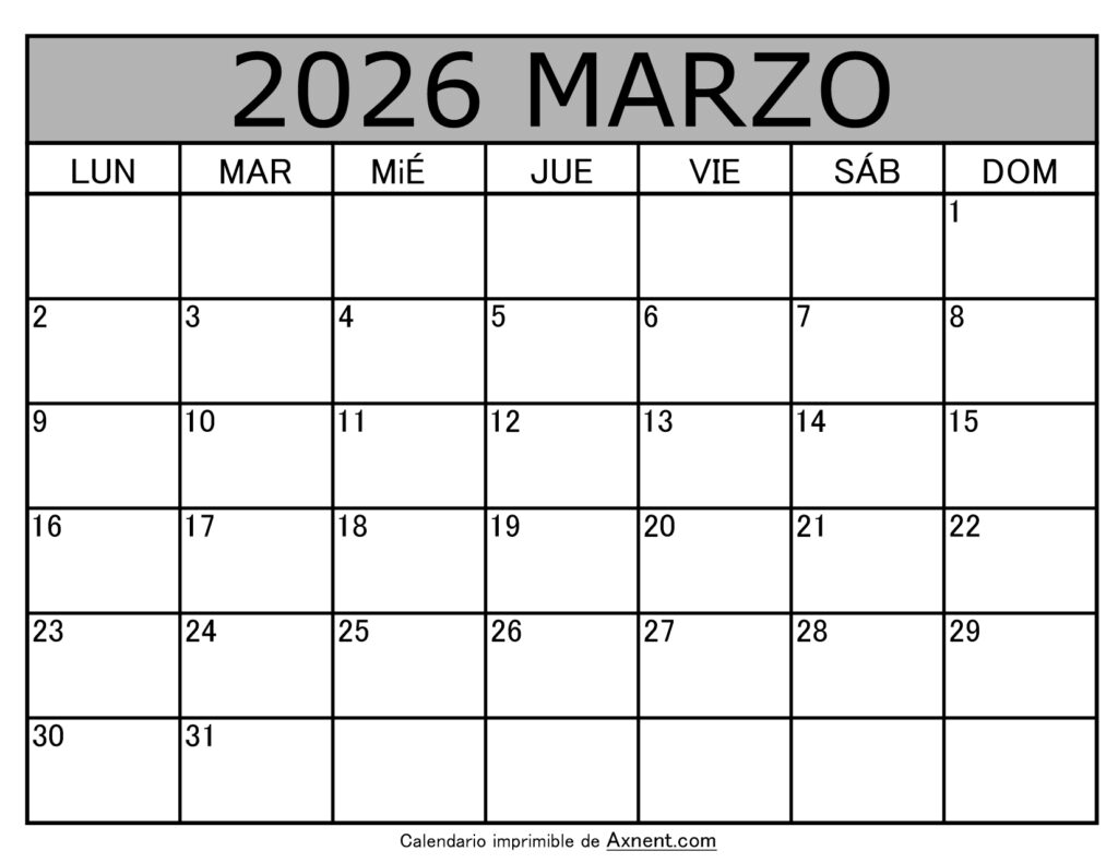 Calendario Mensual Marzo 2026