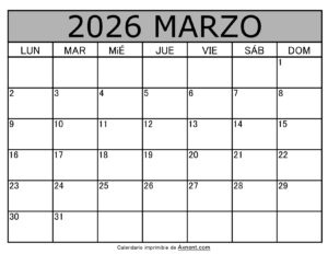 Calendario Mensual Marzo 2026