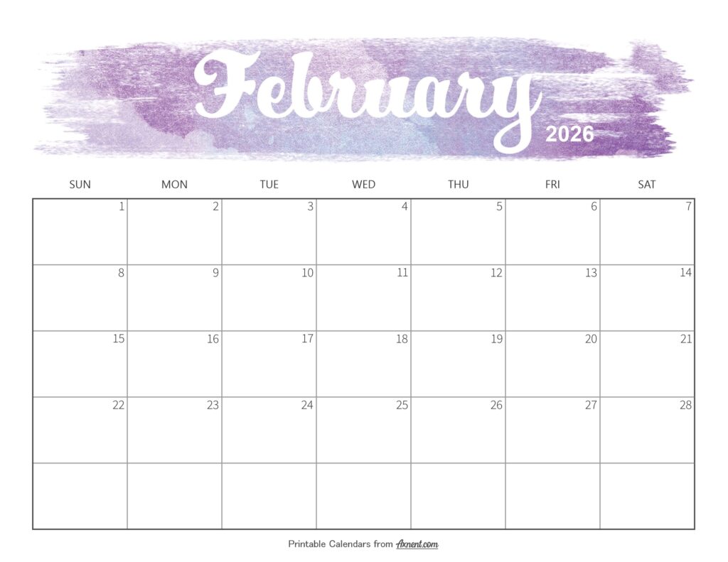 Cute February 2026 Calendar Printable
