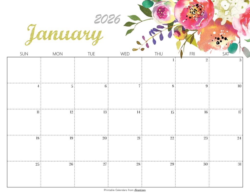 Cute January 2026 Calendar