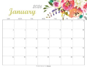 Cute January 2026 Calendar