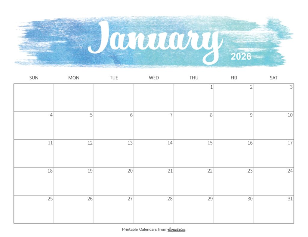 Cute January 2026 Calendar Printable