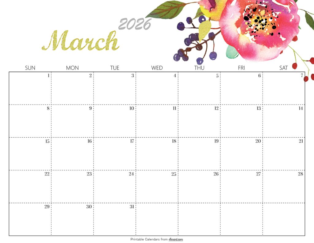 Cute March 2026 Calendar