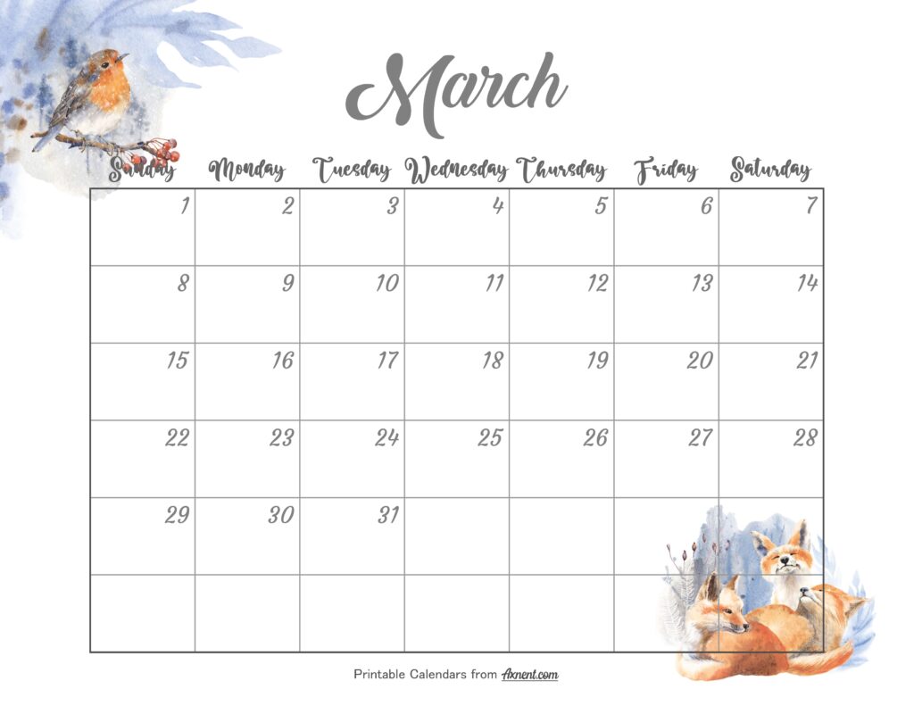 Cute March Calendar 2026