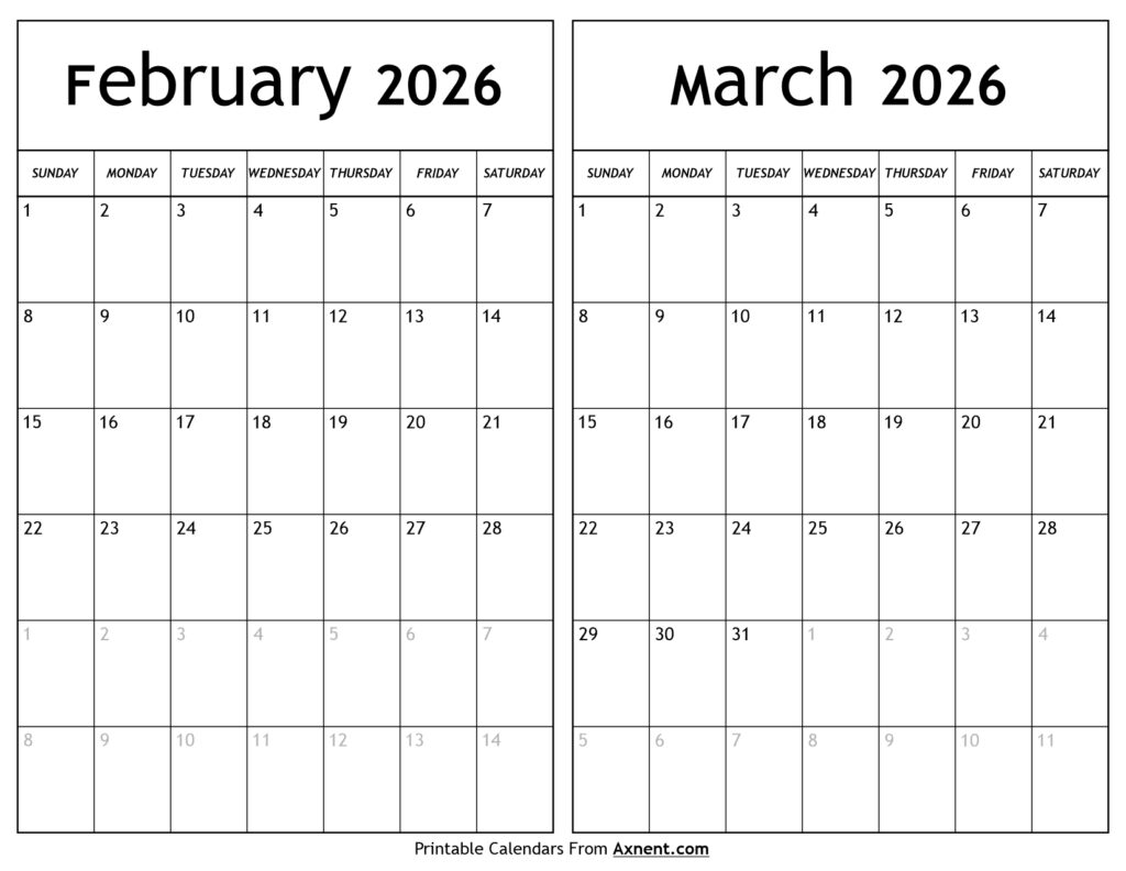 February March 2026 Calendar