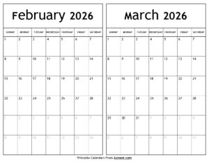 February March 2026 Calendar