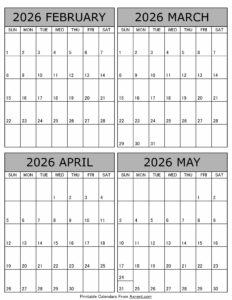 February March April May 2026 Calendar