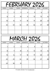 February and March 2026 Calendar