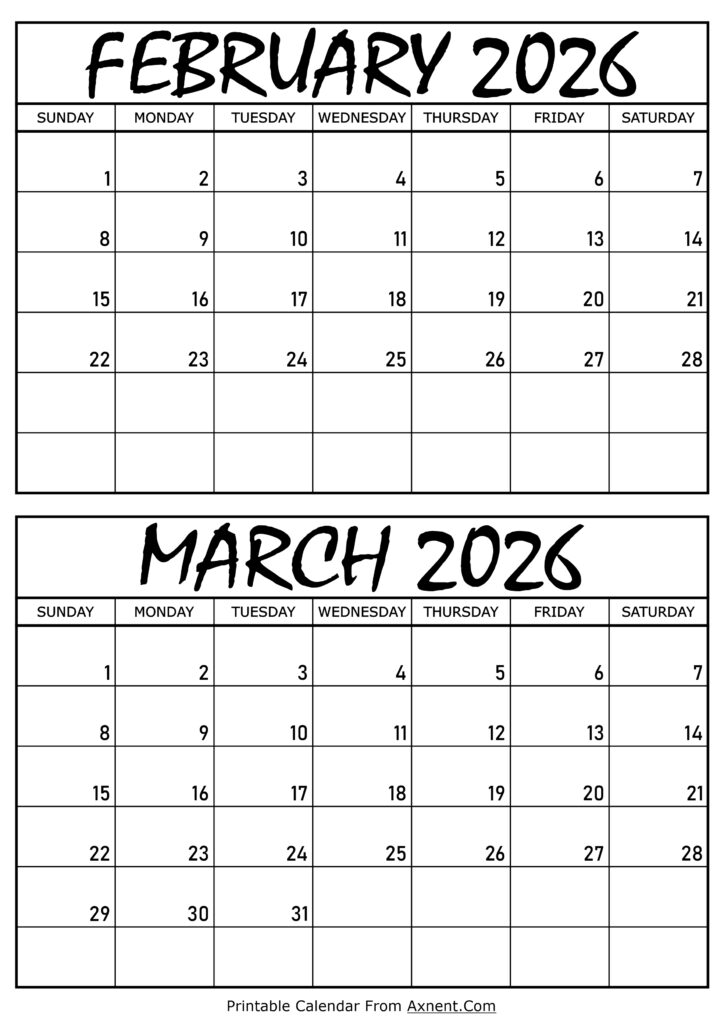 February and March 2026 Calendar
