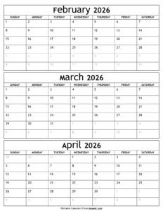 February to April 2026 Calendar