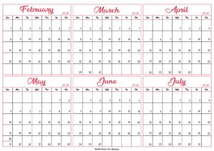 February to July Calendar 2026