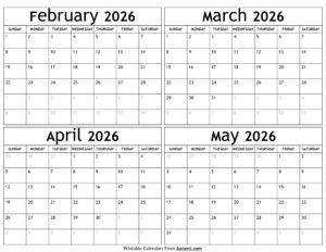 February to May 2026 Calendar