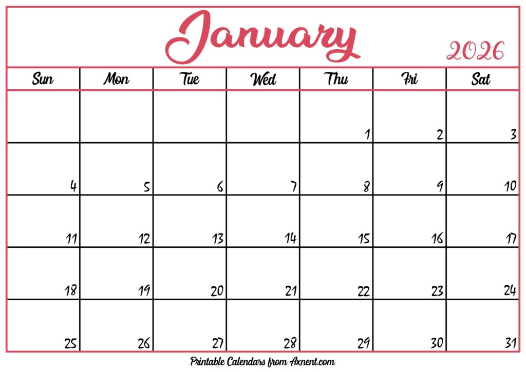 Free January Calendar 2026