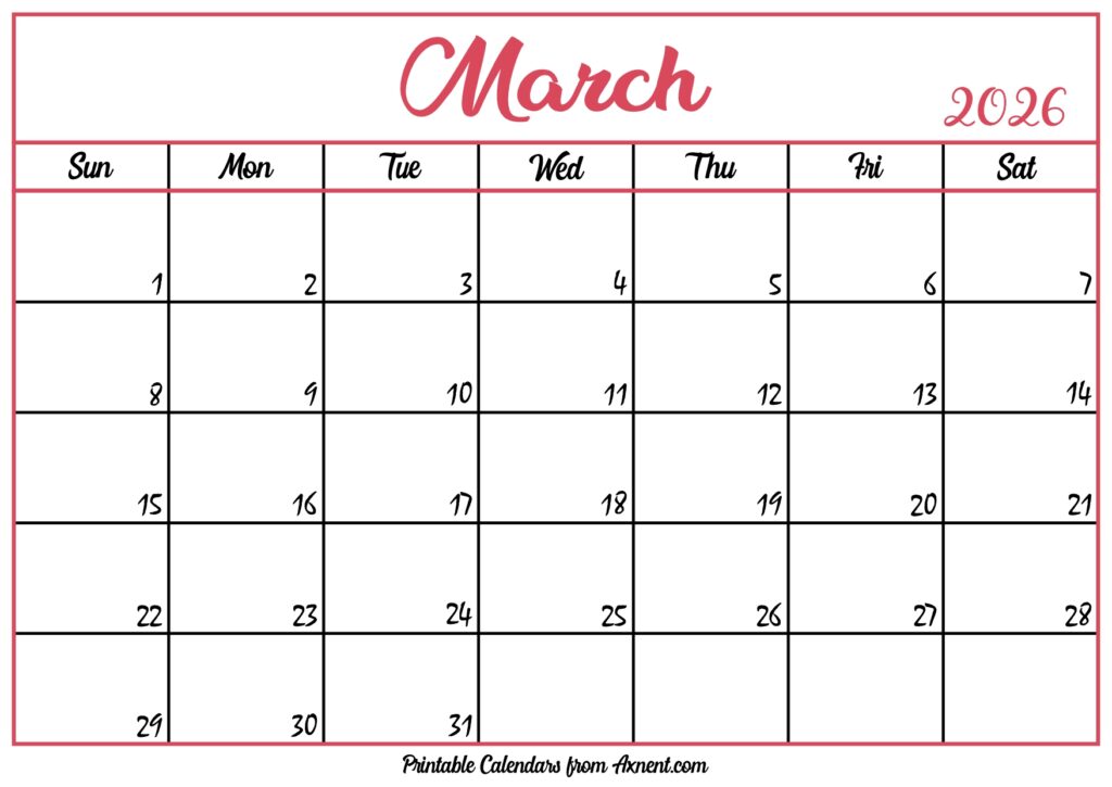 Free March Calendar 2026