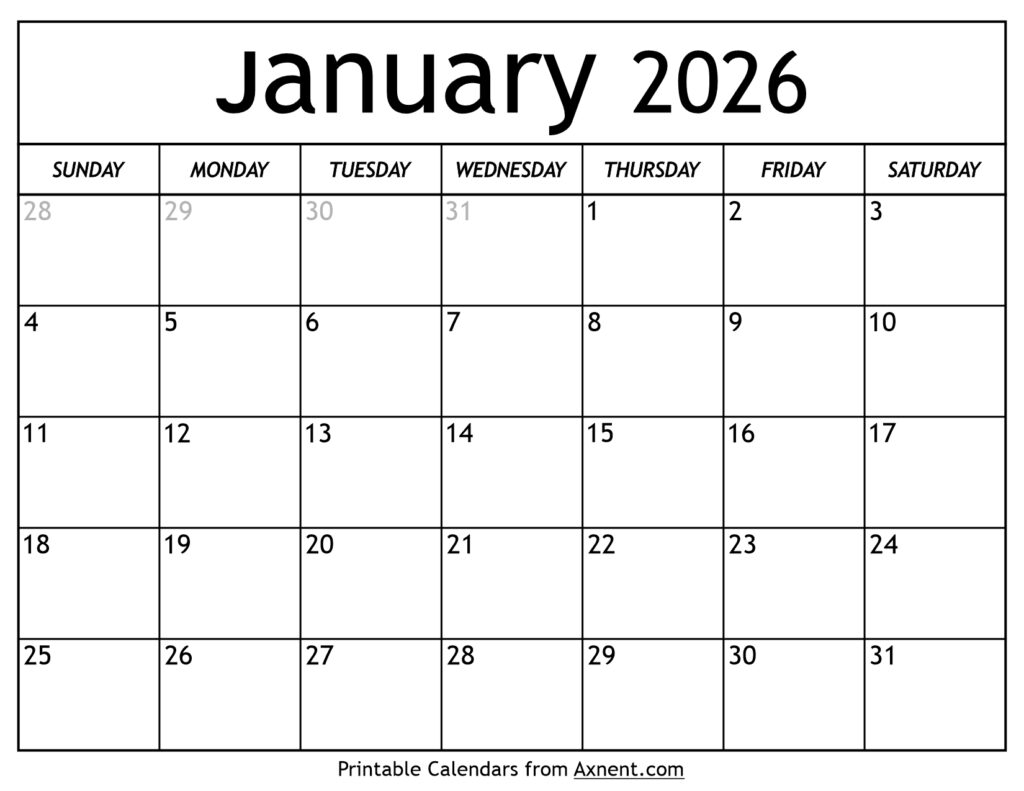 January 2026 Calendar