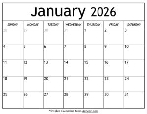 January 2026 Calendar
