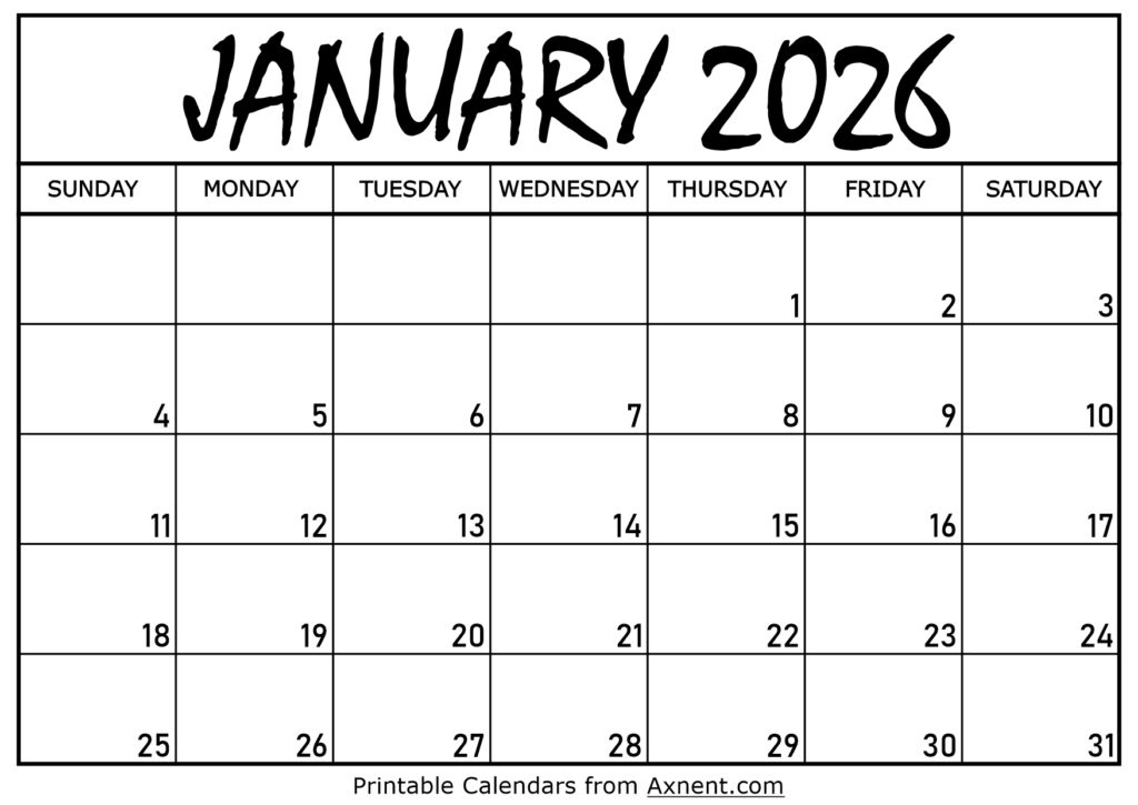 January 2026 Calendar Printable