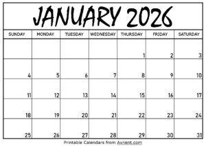 January 2026 Calendar Printable
