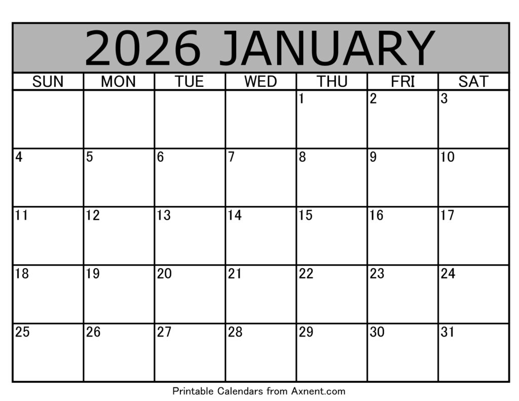 January 2026 Calendar Template