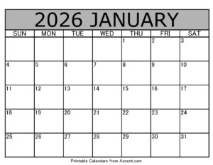 January 2026 Calendar Template