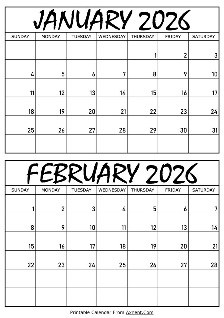 January and February 2026 Calendar