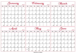 January to June Calendar 2026