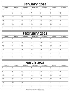 January to March 2026 Calendar