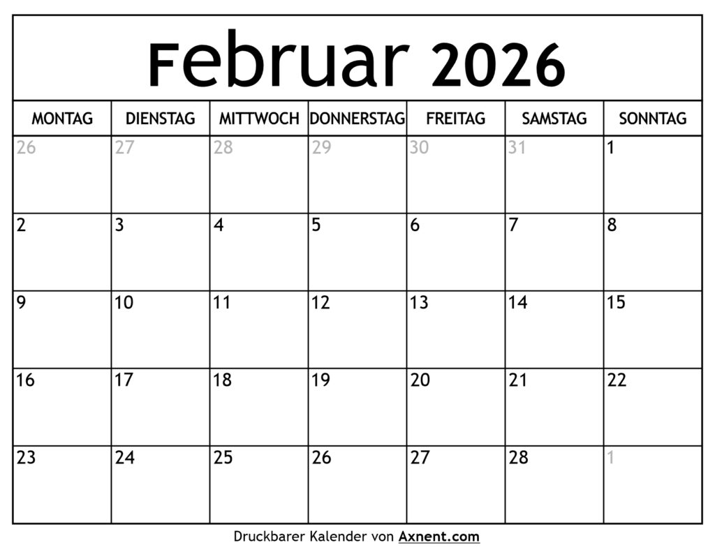 Kalender Februar 2026