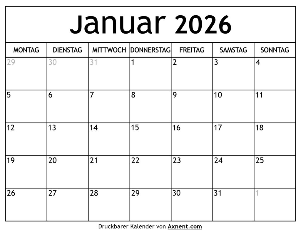 Kalender Januar 2026