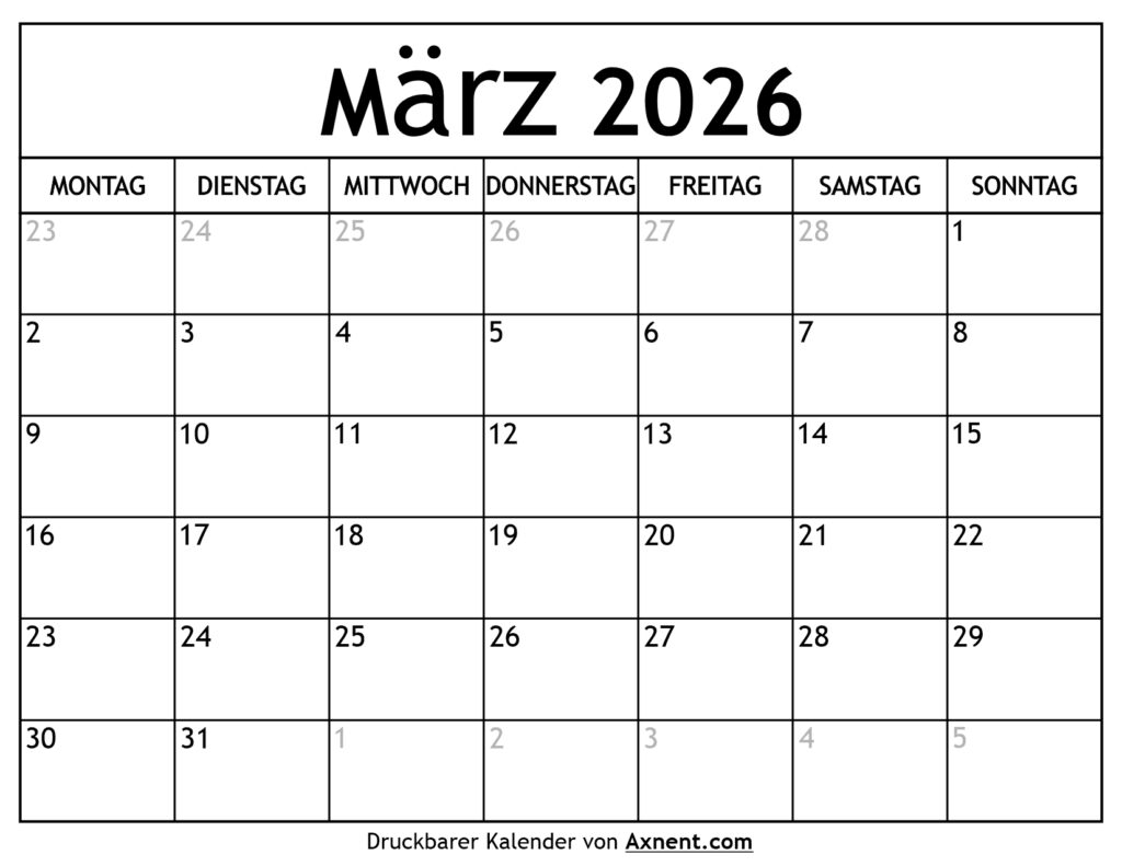 Kalender März 2026
