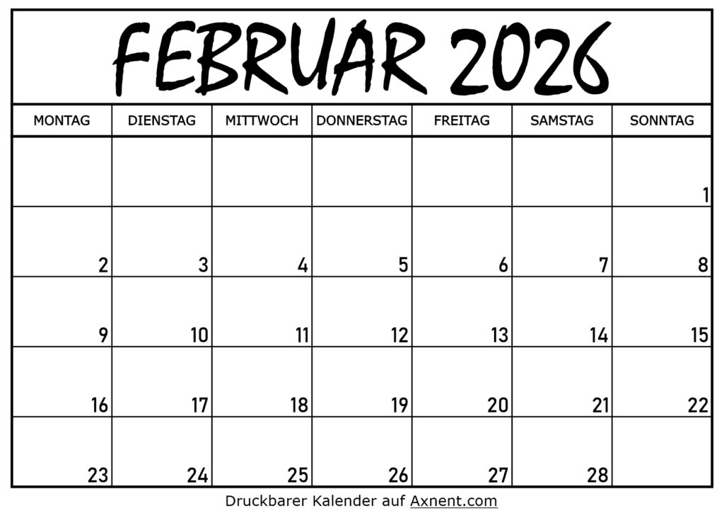 Kalender für Februar 2026
