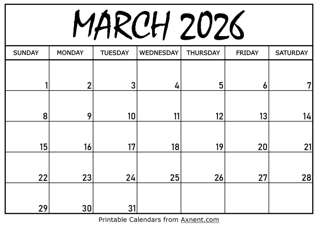 March 2026 Calendar Printable