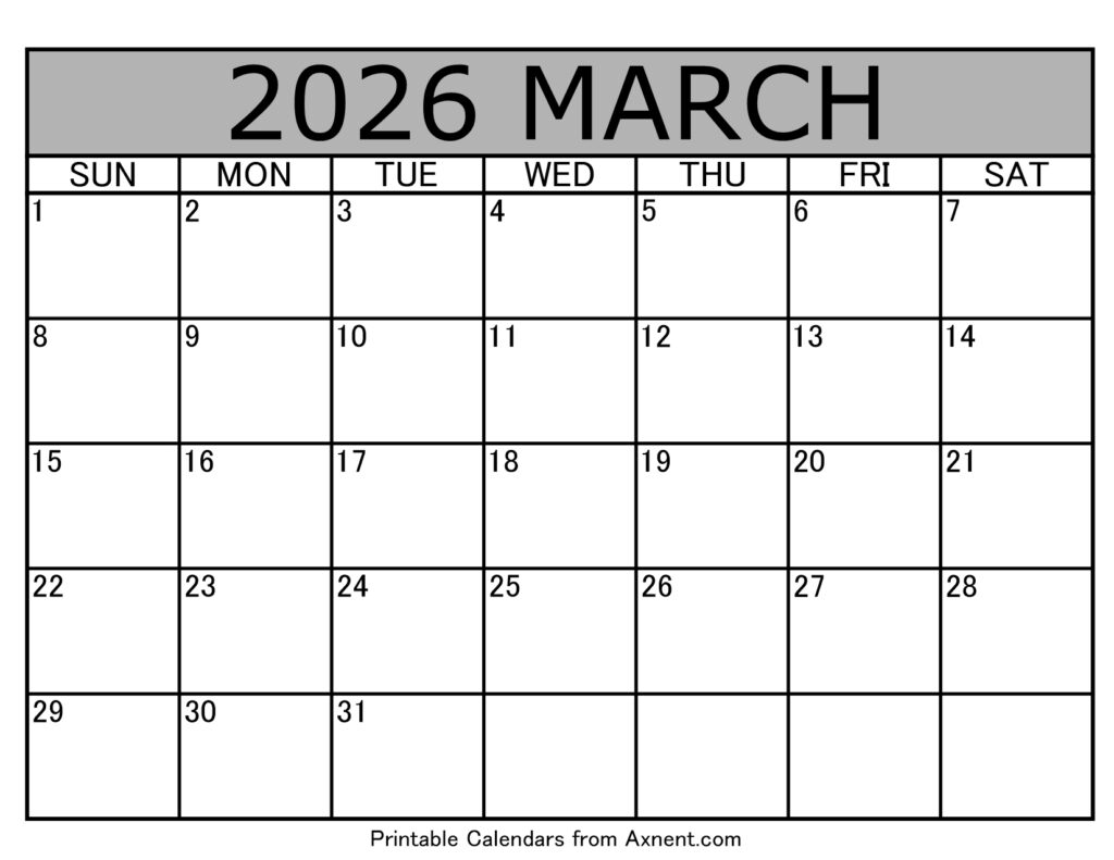 March 2026 Calendar Template