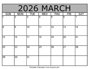 March 2026 Calendar Template