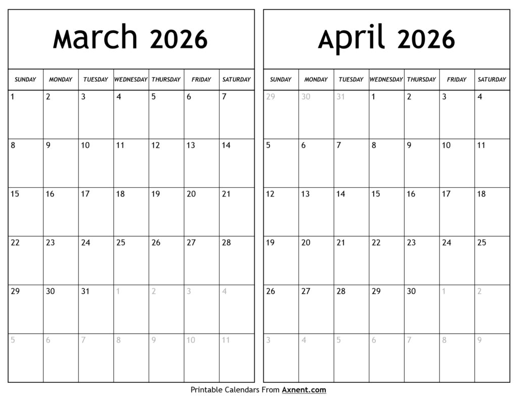 March April 2026 Calendar
