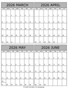 March April May June 2026 Calendar