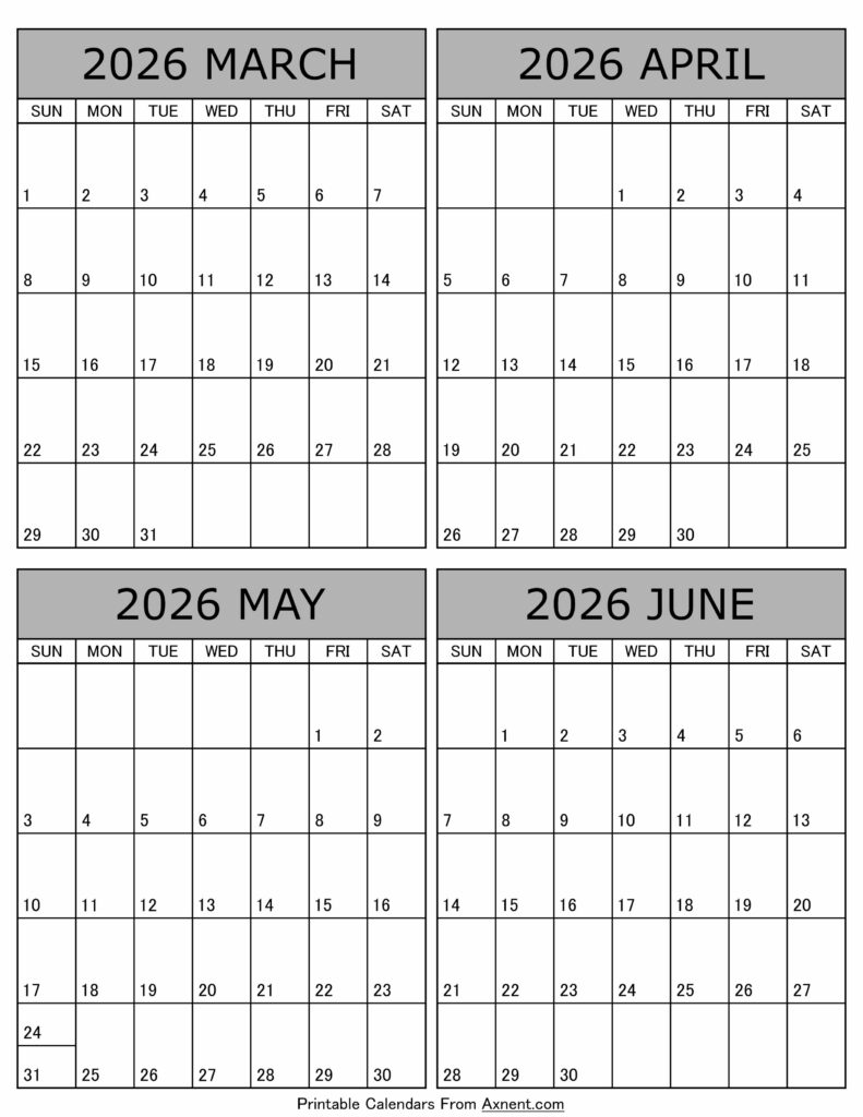 March April May June 2026 Calendar