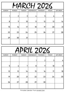 March and April 2026 Calendar