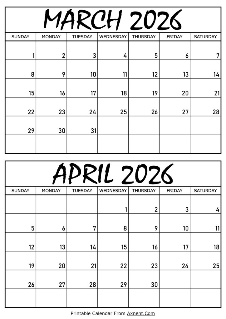 March and April 2026 Calendar