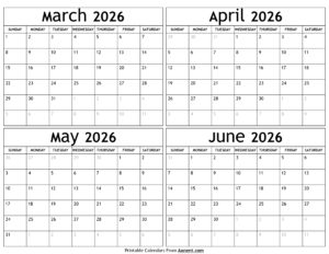 March to June 2026 Calendar