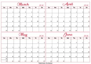 March to June Calendar 2026