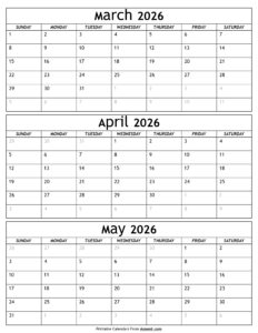 March to May 2026 Calendar