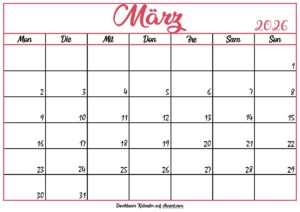 Monatskalender März 2026