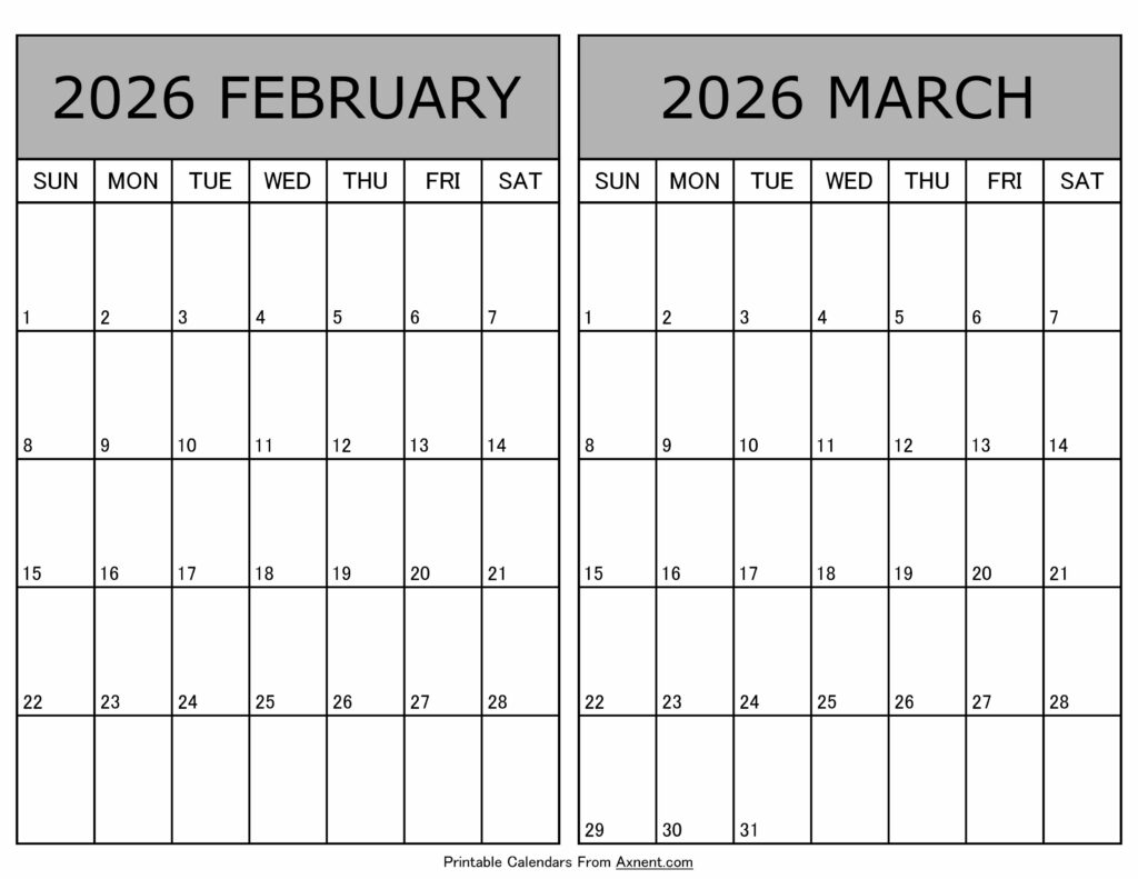 Printable February March 2026 Calendar