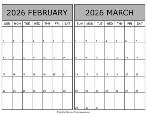 Printable February March 2026 Calendar