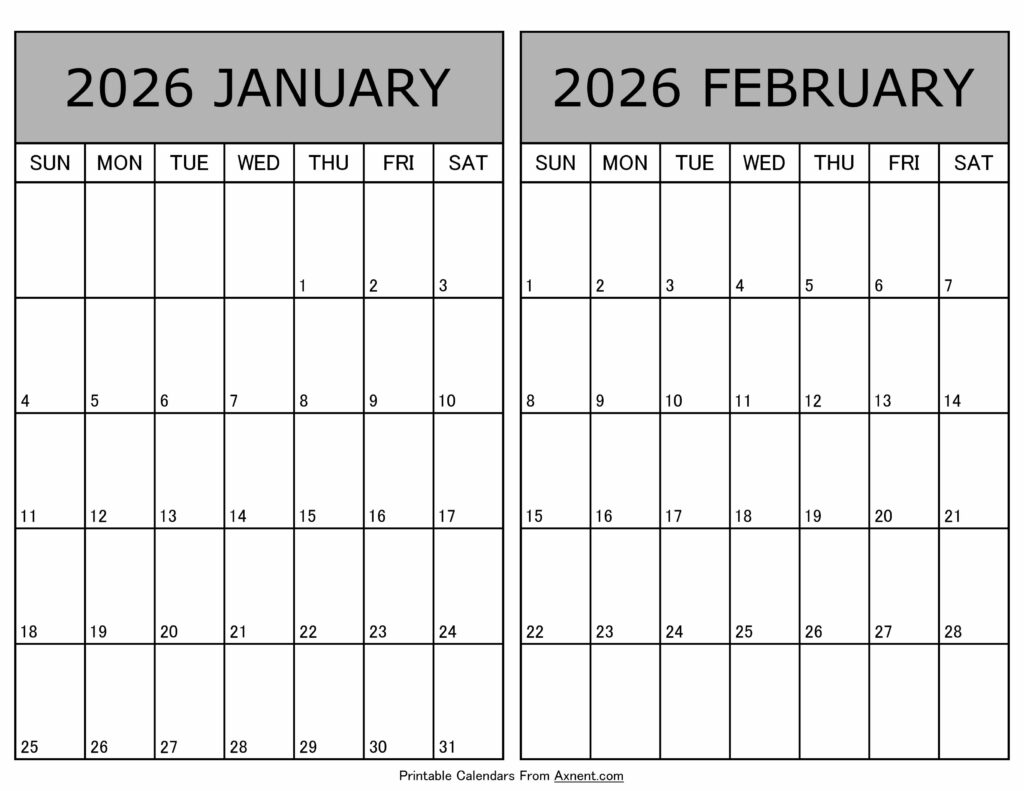 Printable January February 2026 Calendar