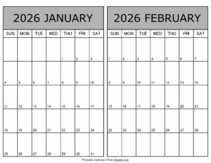 Printable January February 2026 Calendar
